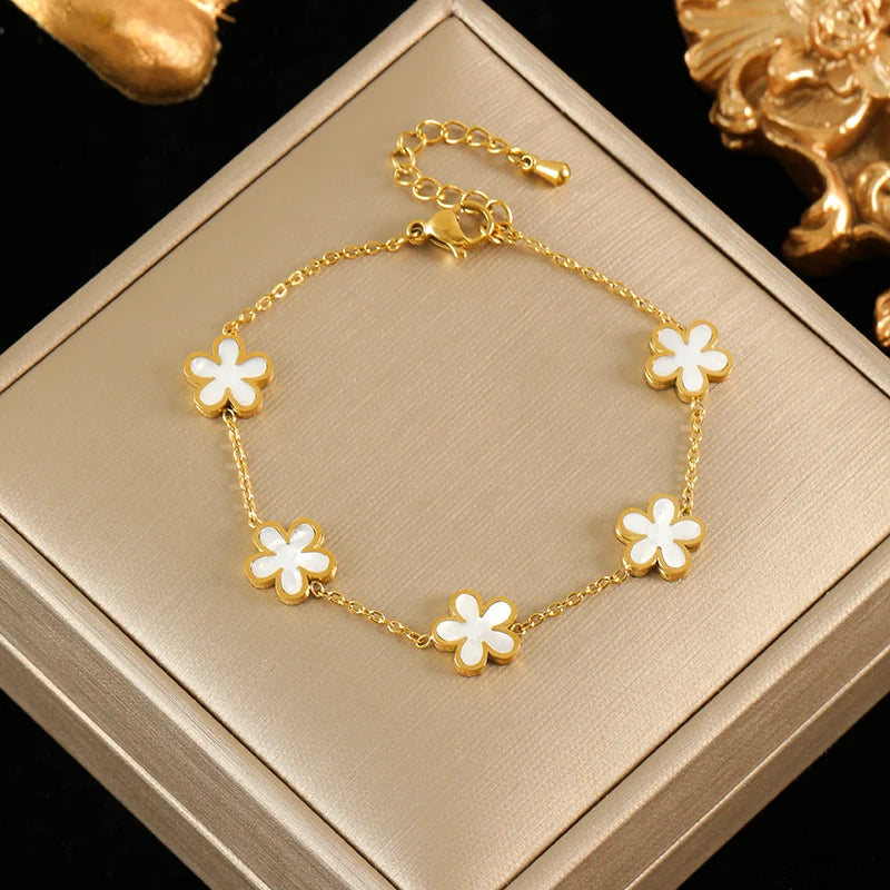 EILIECK 316L Stainless Steel Colorful Star Zircon Charm Bracelet Gold Color Jewelry Trendy Metal Texture Accessories for Women