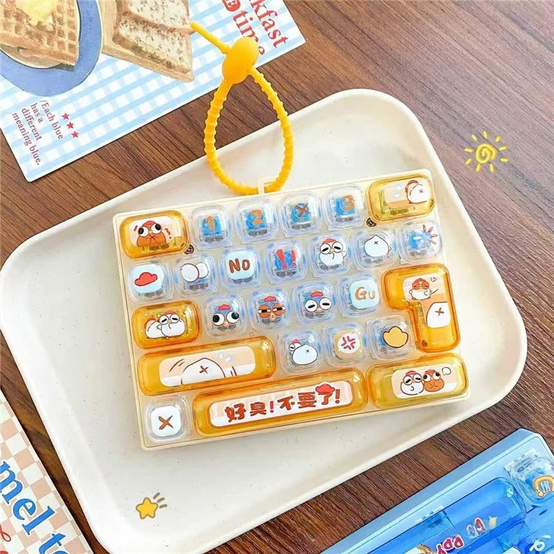 Silicone 26 Key Press Button Fidget Bag Charm Keychain Stress Relief Decompression Keyboard Keyring for Family Party Adults Kids
