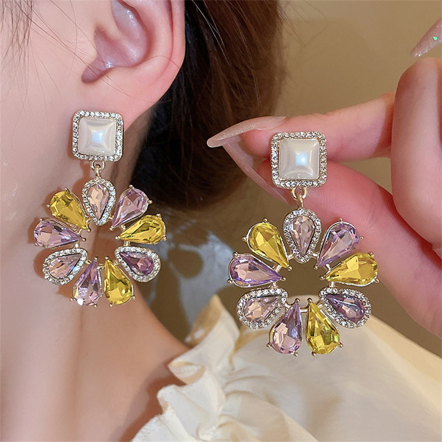 Korean Style Pearl Necklace Earrings For Women Sweet Sunflower Crystal Earrings Weddings Banquet Jewelry Sets