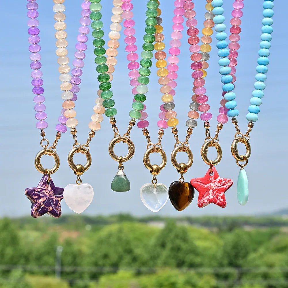 Trendy Natural Stone Star Heart Pendant DIY Necklace for Women Colorful Handmade Beaded Collars Necklace Stainless Steel Jewelry