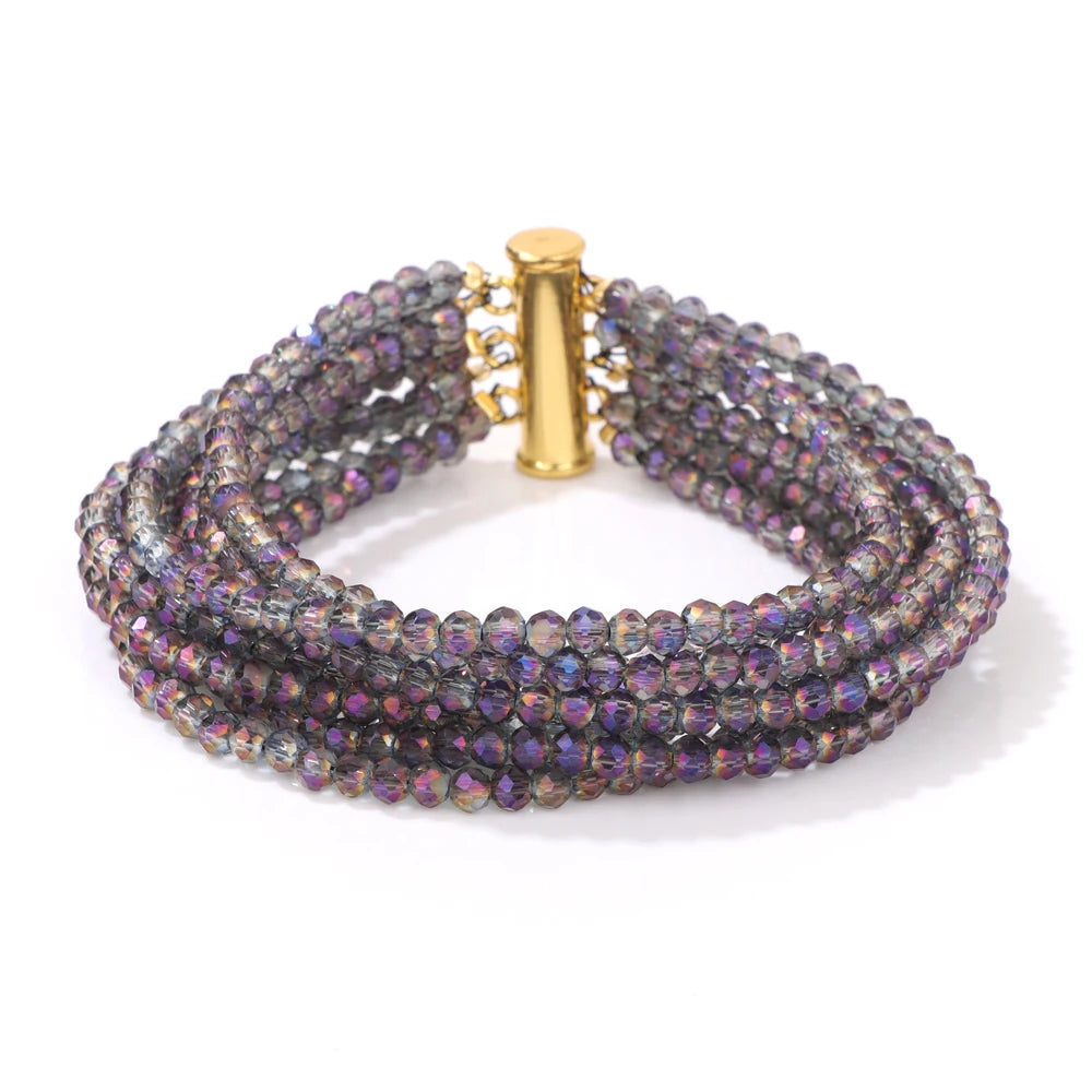 Multi layered Faceted Glass Crystal Beads Bracelets For Women Men Miyuki Crystal Magnetic Buckle Bracelet Bohemia Jewelry