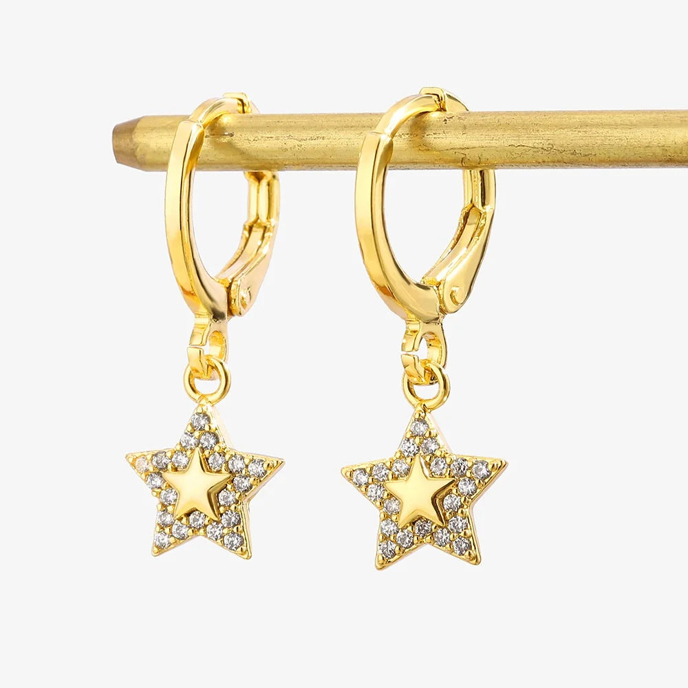 Small Star White Zircon Stone Trendy Hoop Earrings Charm Cute Female Silver Gold Color Wedding Jewelry For Women