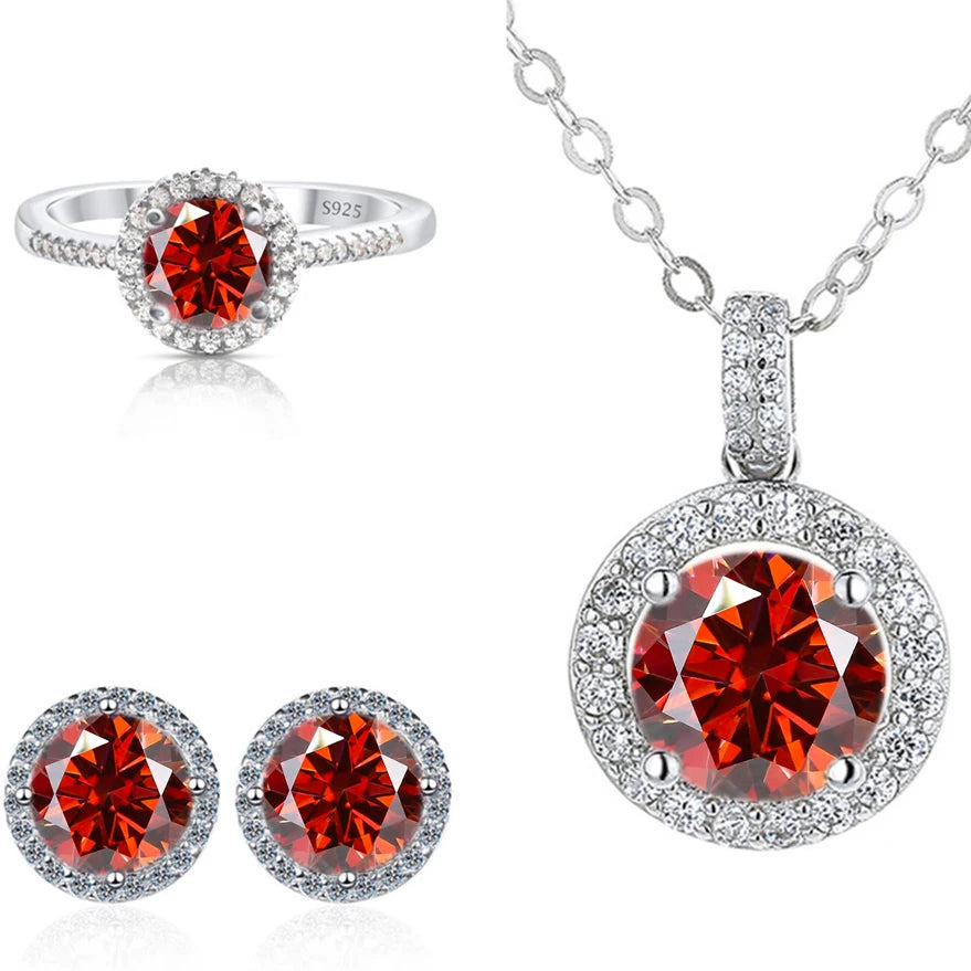 Real Round 6.5mm Moissanite Jewelry Set 925 Sterling Silver Sparking Ring Earring Pendant Necklace For Women Bridal Gift