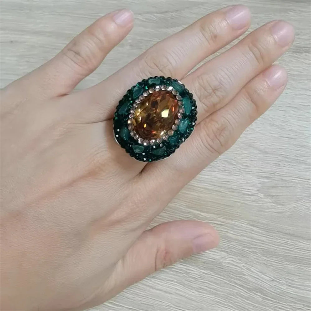 Round Colored Change Sultanite Crystal Bangle Rings Sets for Women Necklace Earring Rings Golden Green Zultanite Quartz Jewelry