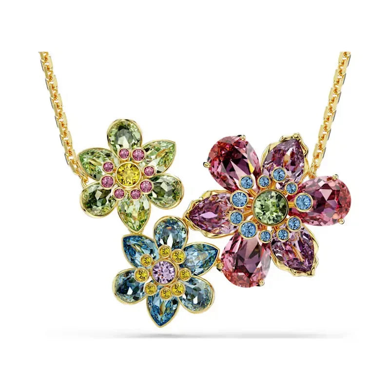 2026 New Trend Original Luxury Crystal Set Charm Yellow Pink Blue Flower Crystal Pendant Fashion Necklace Earring Gift for Women