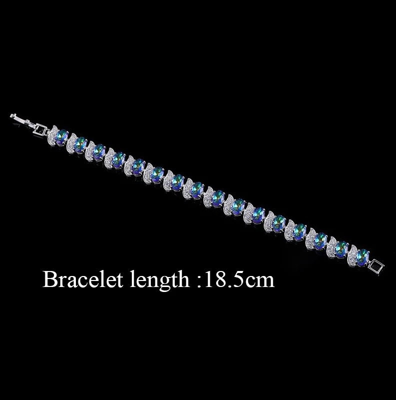 ThreeGraces Mystic Blue Cubic Zirconia Crystal Geometric Oval CZ Link Chain Bracelet for Women Fashion Party Jewelry BR364