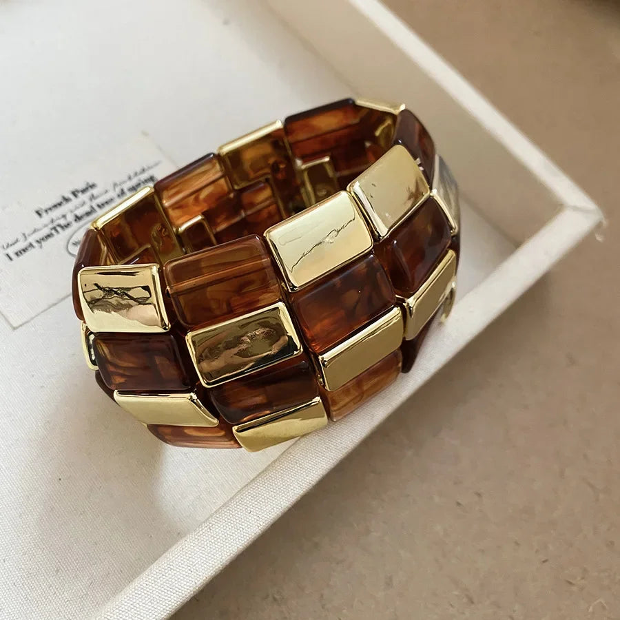 Acrylic Square Splicing Geometric Round Bangles for Women European and American Fashion Simple Bracelet Hand Jewelry Sense