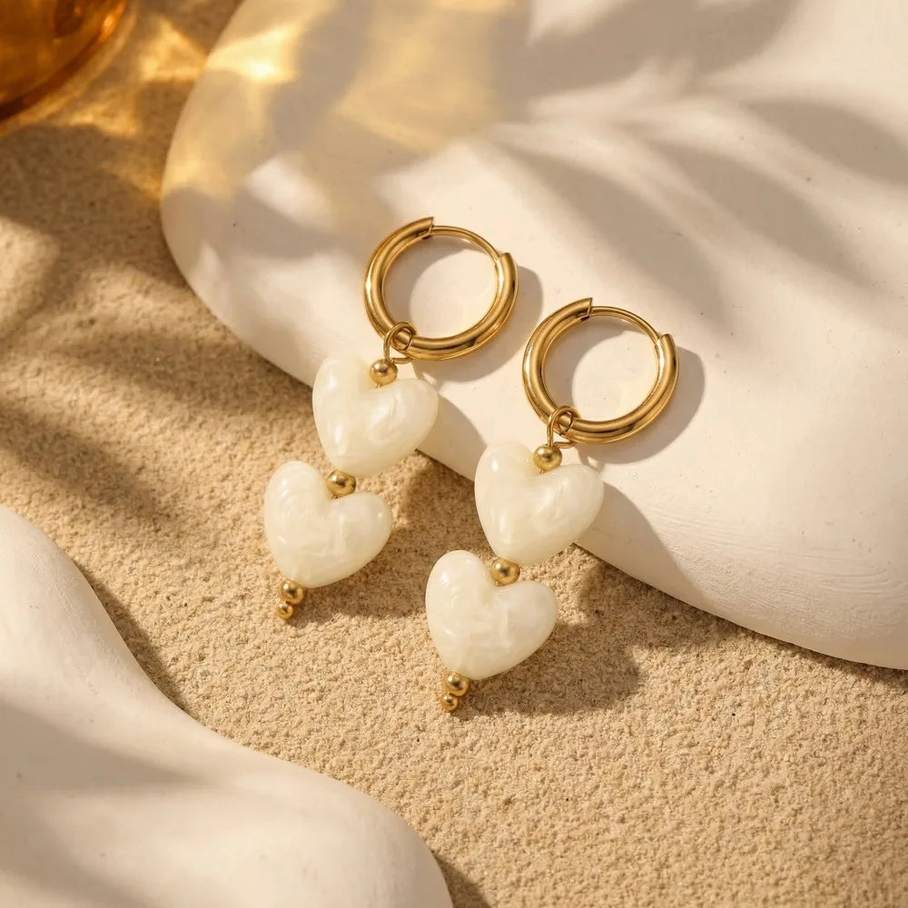Badu Colorful Acrylic Double Heart Drop Earrings for Women Y2K Sweet Daily Party Accessories