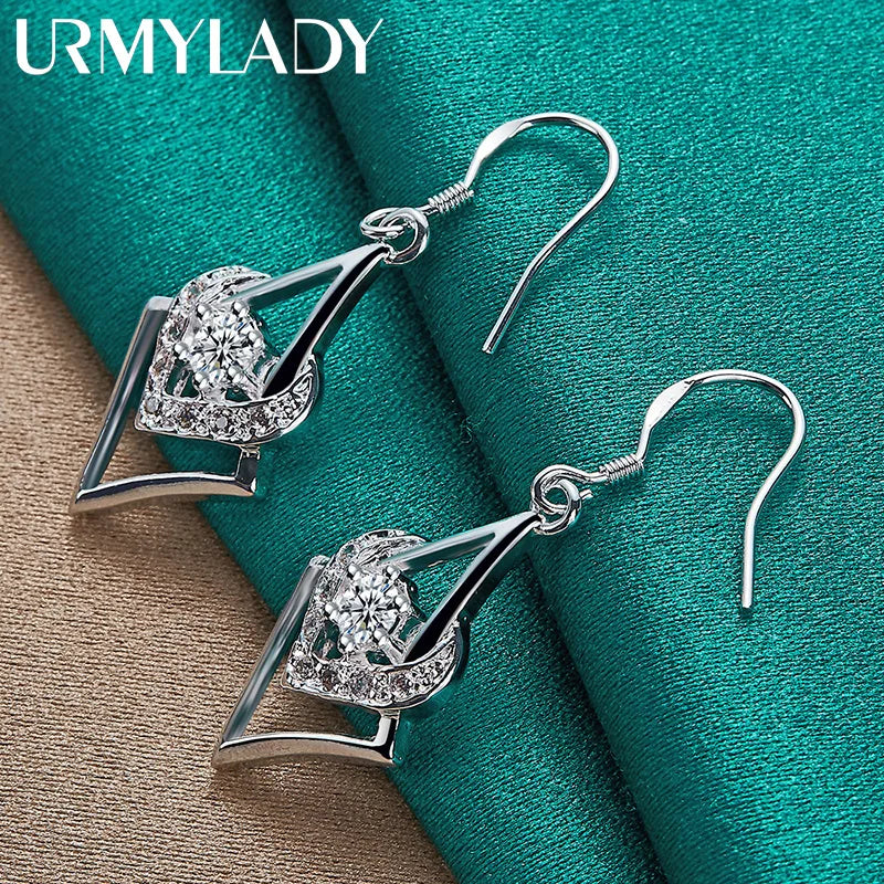 URMYLADY 925 Sterling Silver Heart Zircon Earrings Eardrop for Women Charm Wedding Engagement Fashion Jewelry