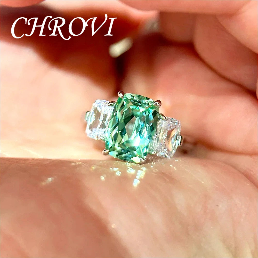 Luxury-Style 925 Sterling Silver Fashion Emerald Fantasy Square Sugar Ring Pillow-Shaped Emerald Women's Ring