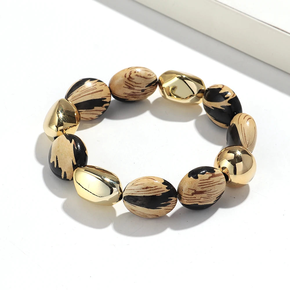 Personality Leopard Print Irregular Beaded Stretch Bangles Bracelets Retro Acrylic Geometric Beads Bracelet Women Jewelry