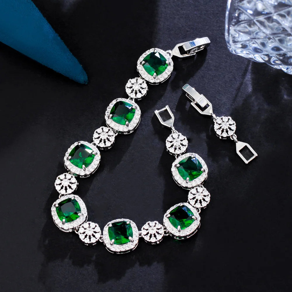 ThreeGraces Sparkly Yellow Cubic Zirconia Silver Color Geometric Square CZ Wedding Statement Bracelet for Women Jewelry BR295