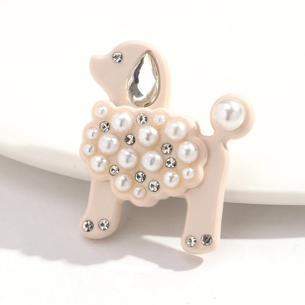 Cute Pearl Rhinestone Dog Poodle Lapel Brooches for Women Girls Lovely Cartoon Animals Badge Brooch Pins Party Jewelry Accessory