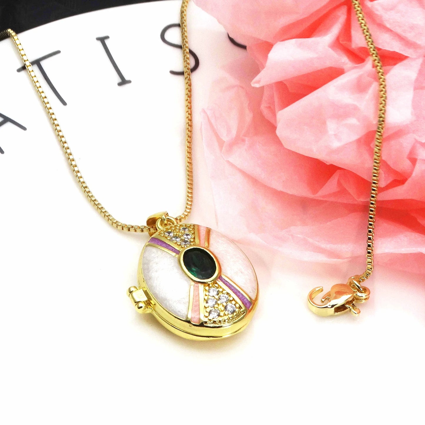 Micro Zircon oil drip photo box Pendant necklace case gaine pendant necklace copper chain jewelry necklace