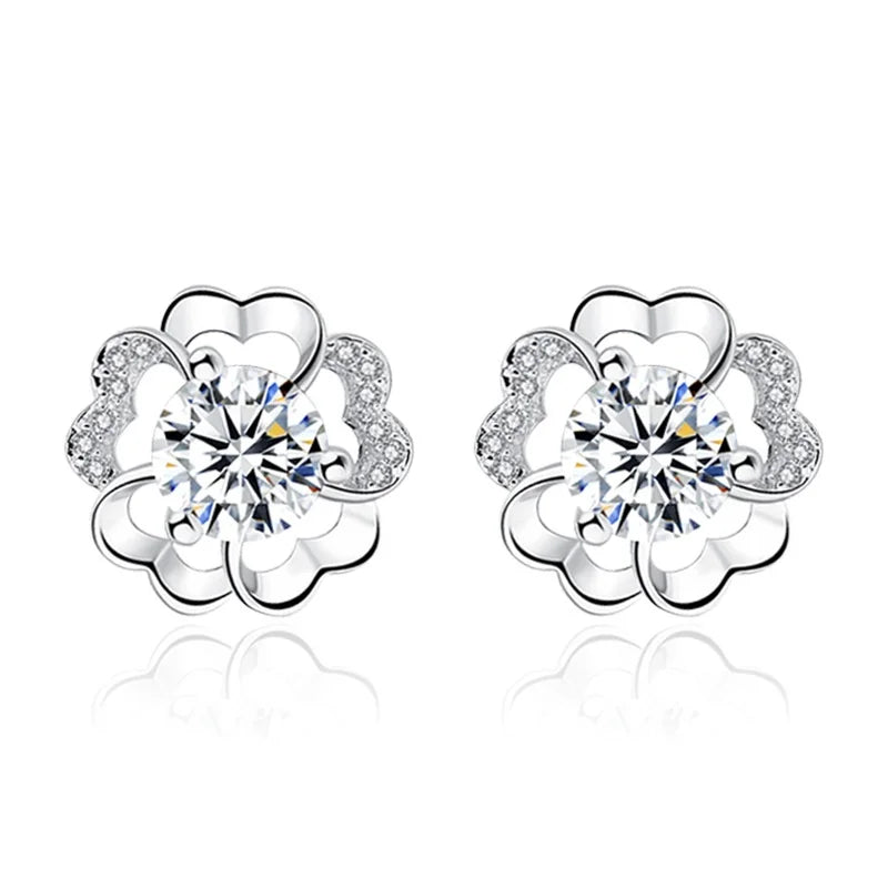 Luxury Charm Female White Purple Zircon Stone Fashion Stud Earrings Silver Color Wedding Jewelry For Women