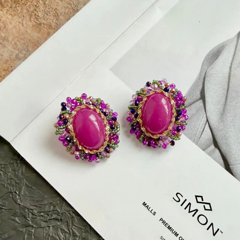 NISHIZAWA Geometric Stud Earrings for Women Versatile Vintage Palace Style Pendientes Mujer Elegant Sweet Jewelry