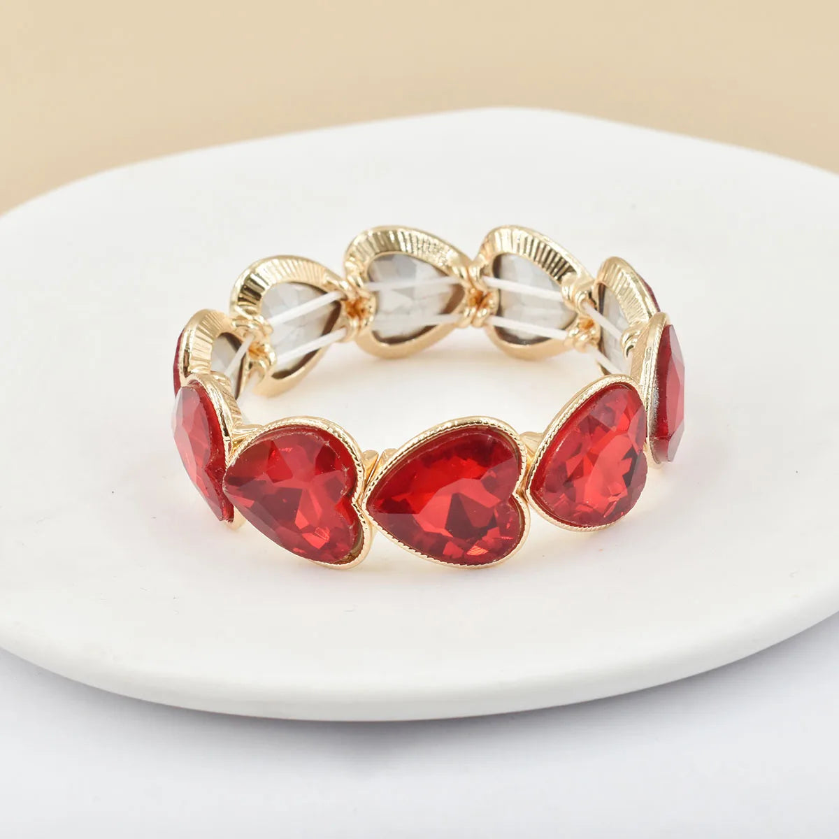 2026 New fashion crystal Women bracelet geometry thread red white blue charms elastic band heart shaped glass Atmospheric Love