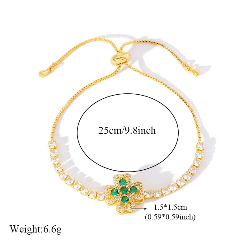 EILIECK New Fashion Stainless Steel Rotating Green Clover Zircon Necklace Bracelet Set For Women Trendy Waterproof Jewelry Gift