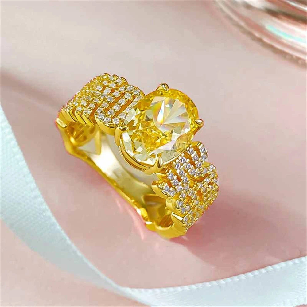 Luxury Female Yellow Zircon Stone Oval Engagement Rings For Women Gold Color Wedding Bands Jewelry Party Gifts
