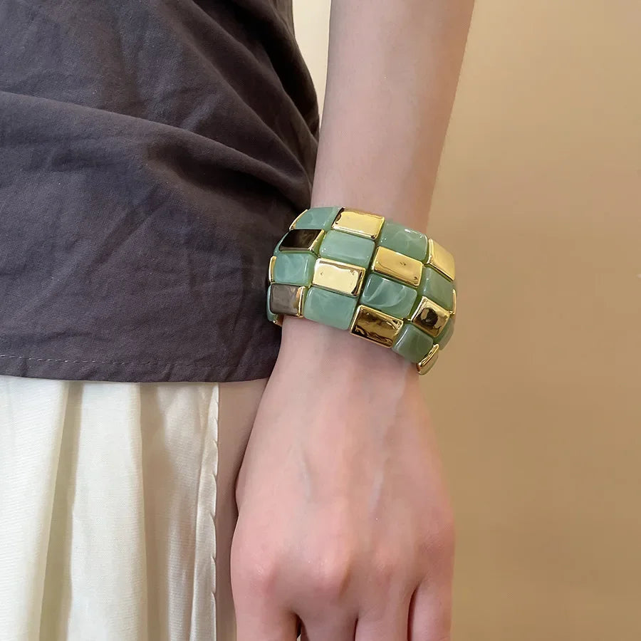 Acrylic Square Splicing Geometric Round Bangles for Women European and American Fashion Simple Bracelet Hand Jewelry Sense