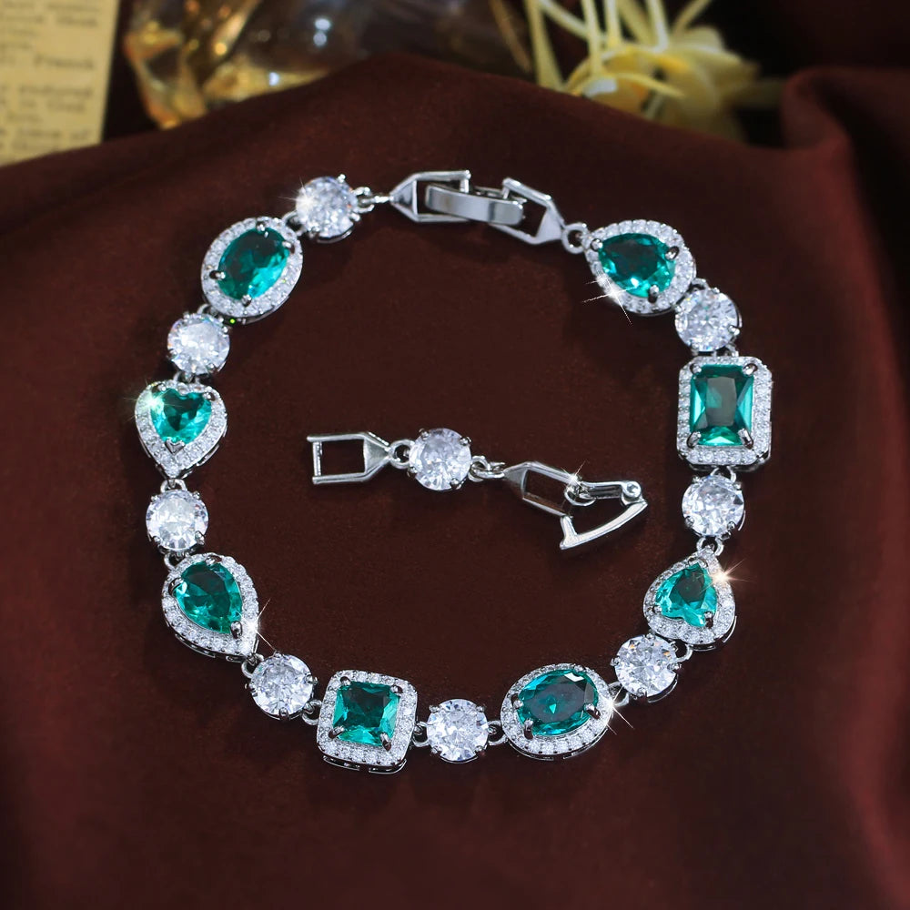 ThreeGraces Elegant Sparkling Water Drop Zirconia Bridal Wedding Party Geometric  Link Chain Bracelet Jewelry for Women BR470