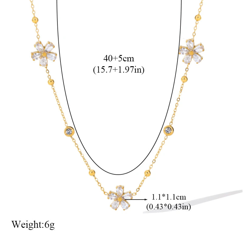 EILIECK 316L Stainless Steel White Zirconia Flower Petal Necklace Bracelet Earrings Set For Women New Trendy Jewelry Party Gift