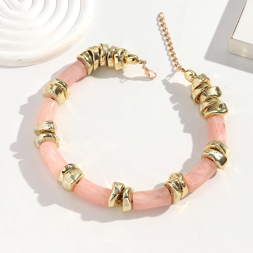 Statement Acrylic Geometric Beads Golden Irregular Spacer Choker Necklaces Elegant Colorful Chunky Necklace Fashion Jewelry