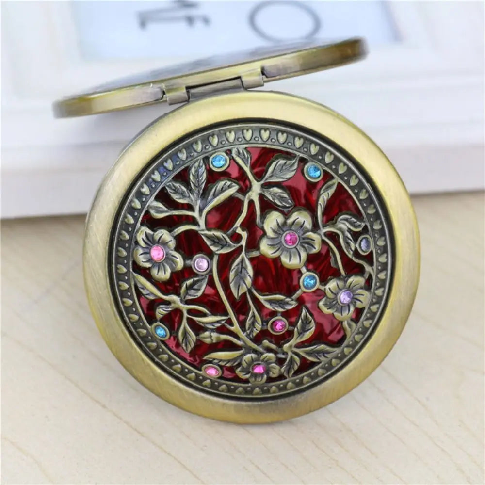 New Hot Folding Pocket Mirror Round Compact Double-sided Vintage Hollow Makeup Mirrors