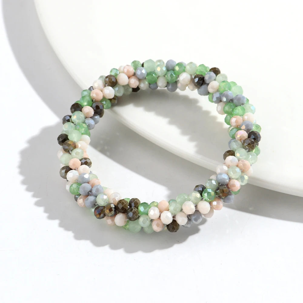 Sweet Rhinestone Round Beads Elastic Bangle Bracelets Fashion Stackable Geometric Stretch Bracelets Women Jewelry Gifts