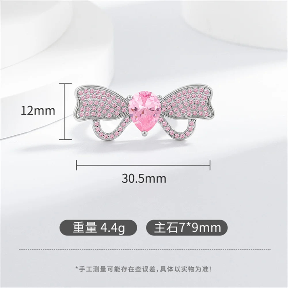 Cute Female Pink Zircon Stone Silver Color Butterfly Wedding Rings Promise Open Adjustable Engagement Jewelry For Women