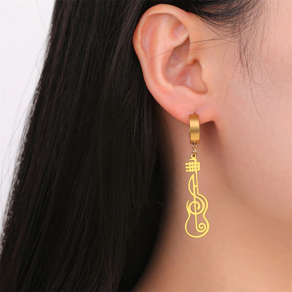 My Shape Music Note Drop Earrings for Women Men Gifts Stainless Steel Classic Musical Violin Dangle Earring Jewelry Musican Gift