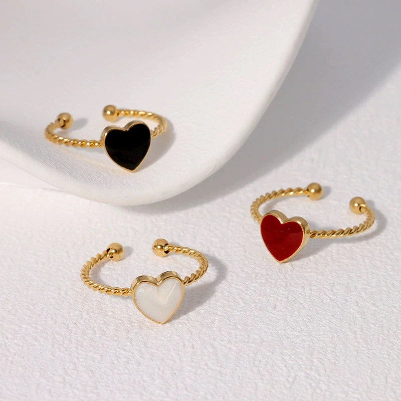 EILIECK 316L Stainless Steel Heart Love Adjustable Ring For Women Girl Fashion Finger Ring Waterproof Chic Jewelry Party Gift