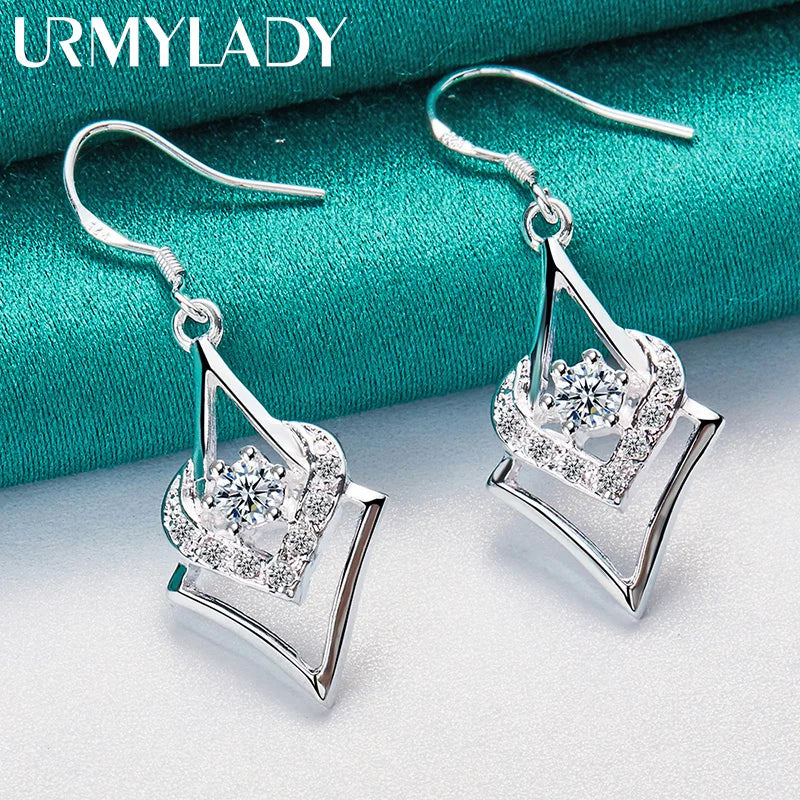 URMYLADY 925 Sterling Silver Heart Zircon Earrings Eardrop for Women Charm Wedding Engagement Fashion Jewelry