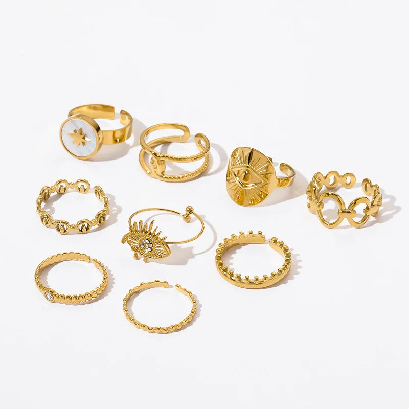 EILIECK 316L Stainless Steel Personality Golden Open Cuff Rings For Women Girl Fashion New Jewelry Lady Gift Party anillos mujer