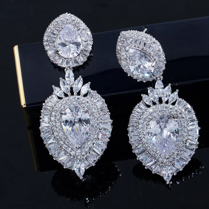ThreeGraces Luxurious Shiny Cubic Zirconia Long Large Statement Dangle Women Party Wedding Bridal Earrings for Brides E2137