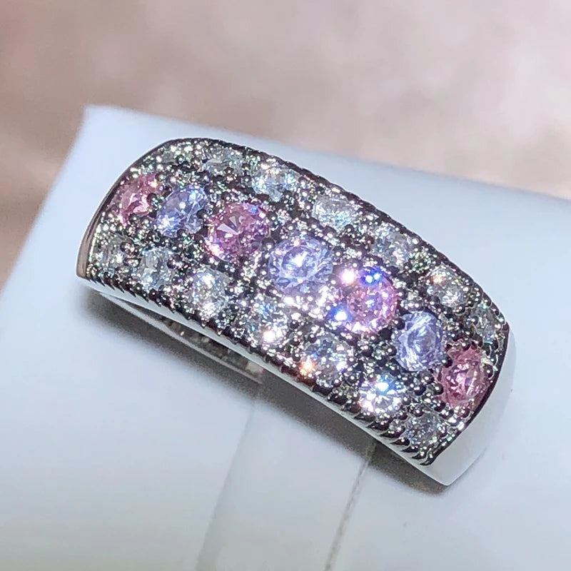 Colorful Zircon Low-key Design Wedding Rings for Women Silver Color Shiny Lady's Accessories Anniversary Ring Fashion Jewelry