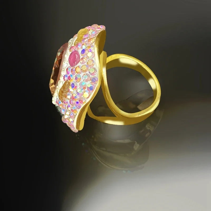 Color Changing Stone Sultainite Natural Tourmaline Edging Finger Rings for Women Sudan Crystal Clay Rhinestone Design Jewelry