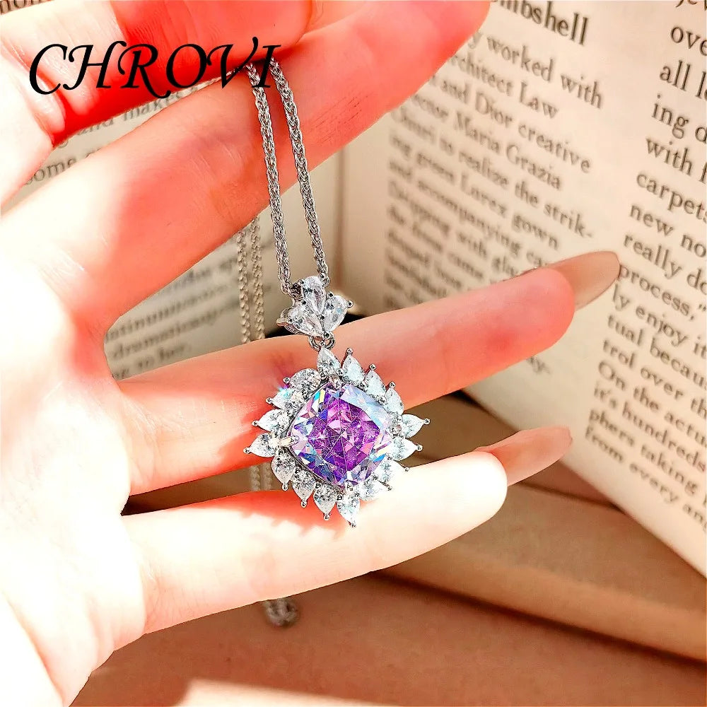 Light Luxury 925 Sterling Silver Set, Diamond Ring for Women, Elegant Pendant Necklace, Gemstone Stud Earrings