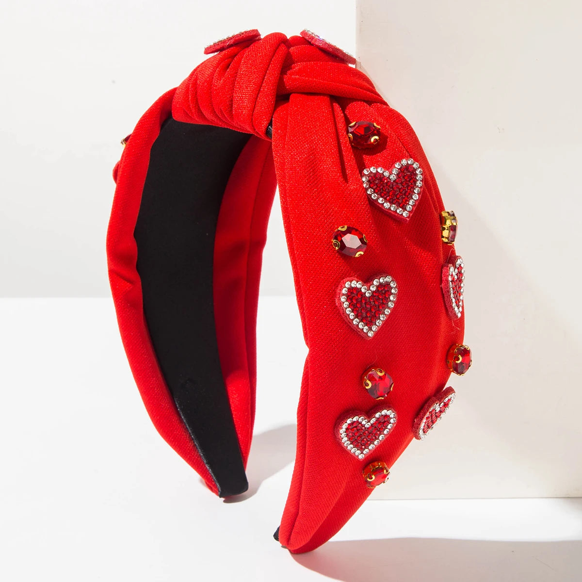 New Valentine's Day Headband With Knotted Heart And Diamond Studded Wide Edge, Sweet Holiday Hair Accessory