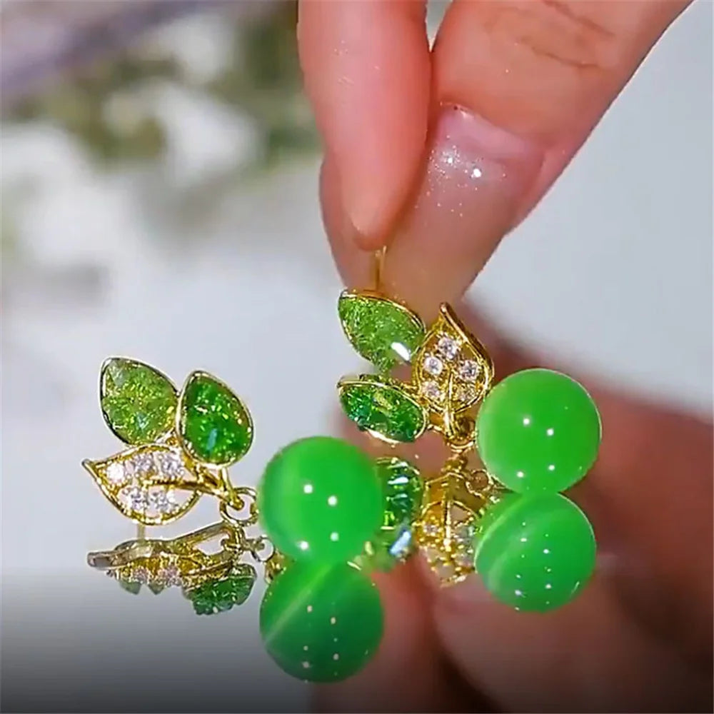 Female Gold Color Small White Green Zircon Stone Stud Earrings Lovely Bridal Wedding Jewelry For Women
