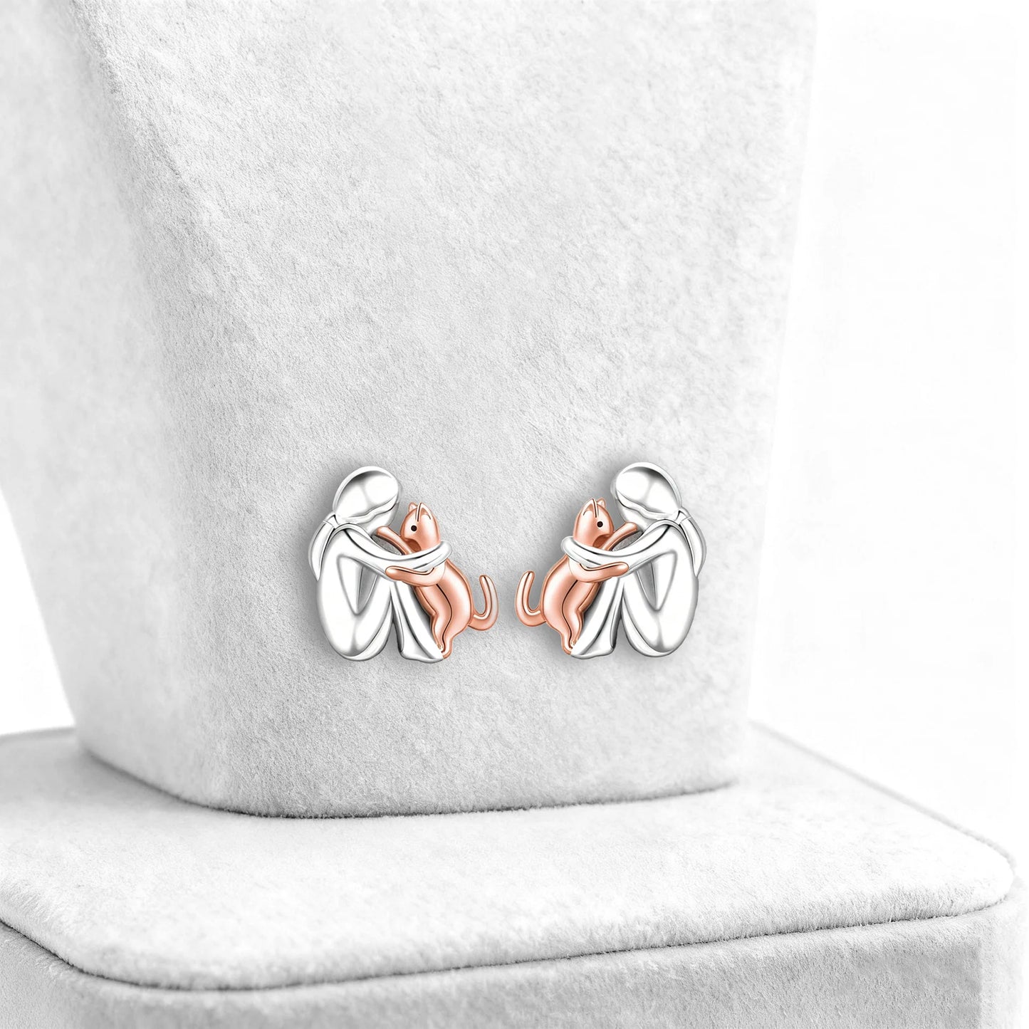 Fashion Two Tone Little Girl and Dog Earrings For Women Dog Mom Earrings Animal Puppy Jewelry