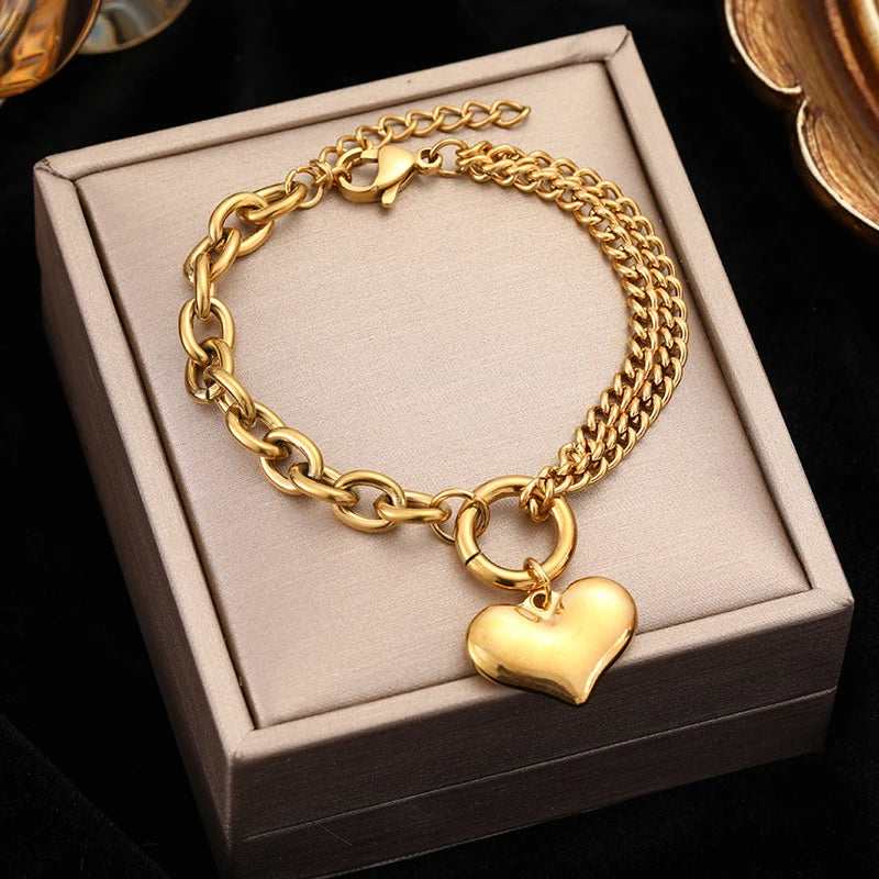 EILIECK 316L Stainless Steel Starfish Heart Pearl Charm Bracelet For Women Trendy Gold Color Wrist Chain Jewelry Holiday Gifts