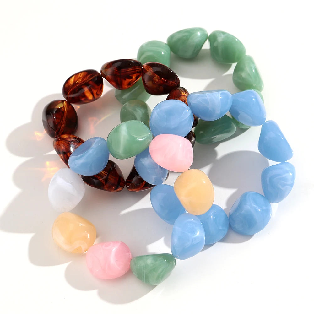Boho Colorful Irregular Stone-shaped Beads Stretch Bangle Bracelets New Resin Geometric Beaded Bracelet 2026 Trendy Jewelry