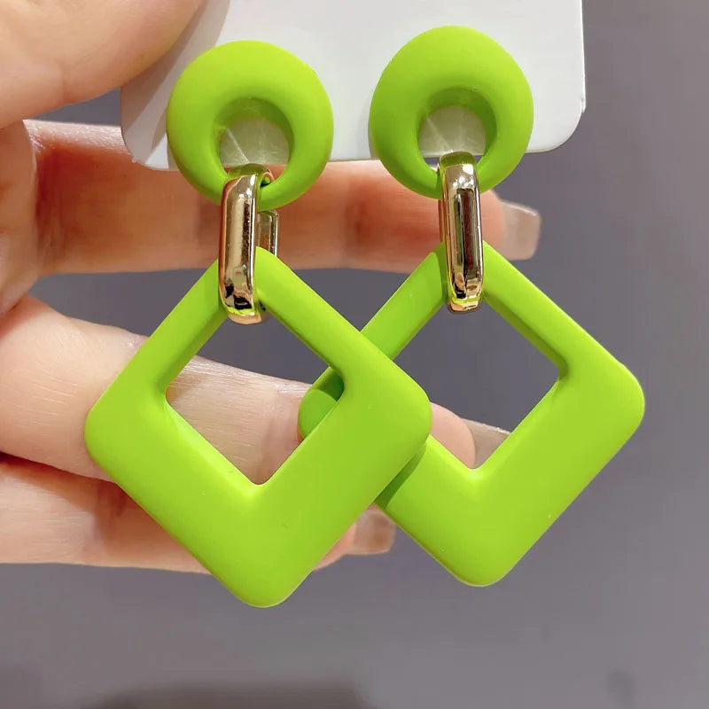 Trendy Acrylic Colorful Square Round Drop Earrings Fashion Hollow Geometric Summer  Earring Party Wedding Jewelry