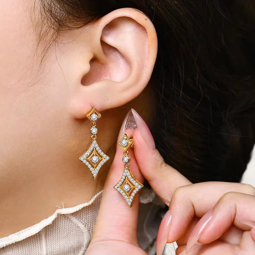14K Gold Fringed Geometric Long-style Earrings For Women - Vintage Hollowed-out Party Wedding Jewelry Gift