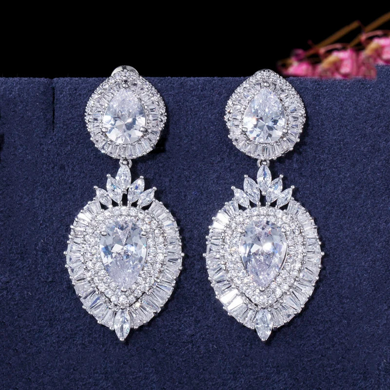 ThreeGraces Luxurious Shiny Cubic Zirconia Long Large Statement Dangle Women Party Wedding Bridal Earrings for Brides E2137
