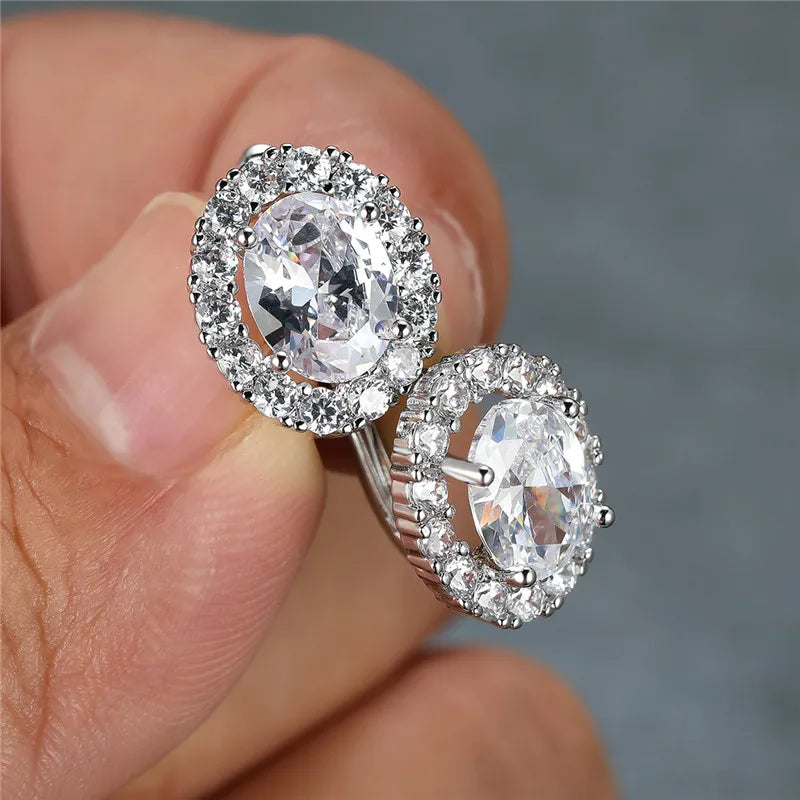 Luxury Crystal Purple Oval Stone Earrings Multicolor Zircon Small Hoop Earrings Classic Silver Color Wedding Earrings For Women