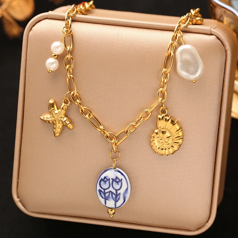 EILIECK 316L Stainless Steel Multiple Charms Pendant Necklace For Women Trendy 18K Gold PVD Plated Waterproof Neck Chain Jewelry