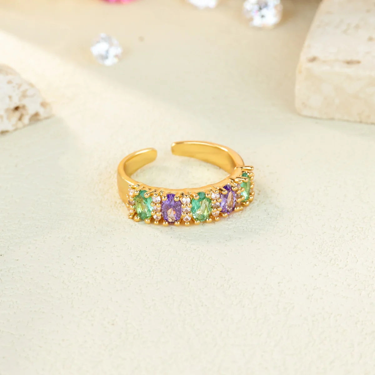 Luxurious colored zircon Rings For Women Girls Adjustable Charm Stainless SteelFinger Ring Jewelry Birthday Gift New Trend 202