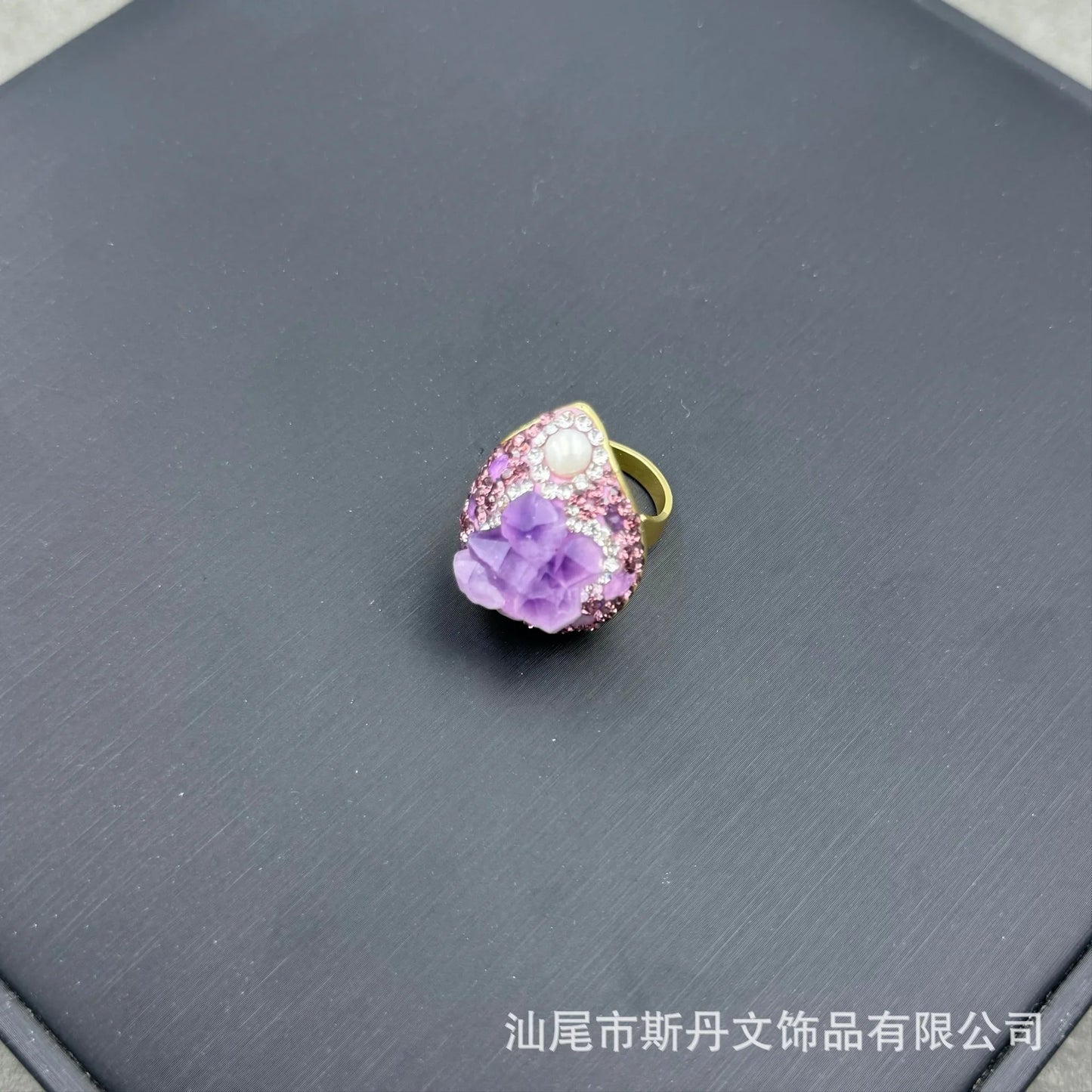 New natural amethyst flower pearl three-piece set niche personalized inlaid rough stone tourmaline sweater chain factory wholesa